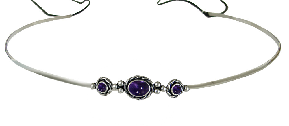 Sterling Silver Renaissance Style Exquisite Headpiece Circlet Tiara With Iolite
